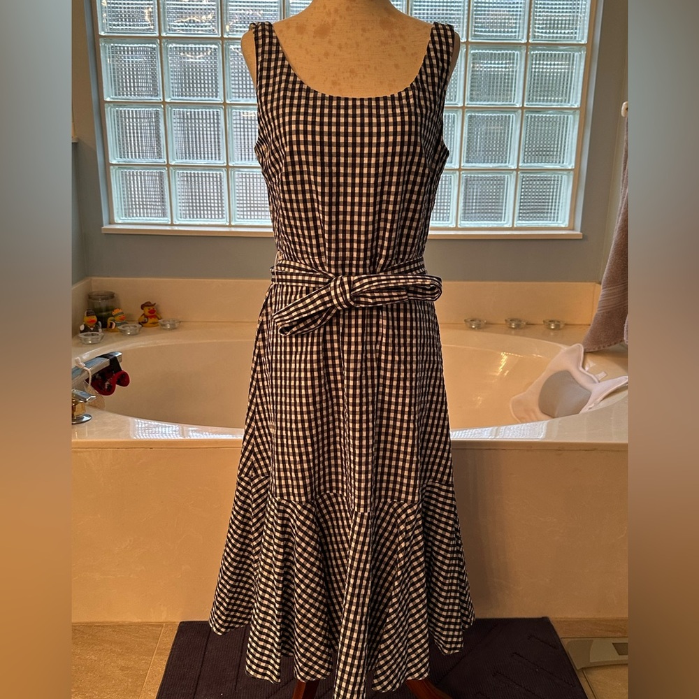 4 - J. Crew Navy and White Checkered Midi Dress